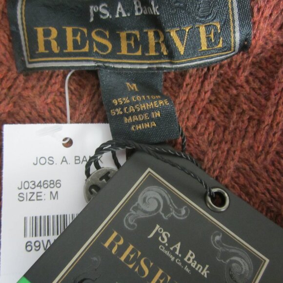 New Jos A Banks Reserve Mens M Heather Rust Brown Cashmere Cotton LS Sweater - Picture 3 of 7